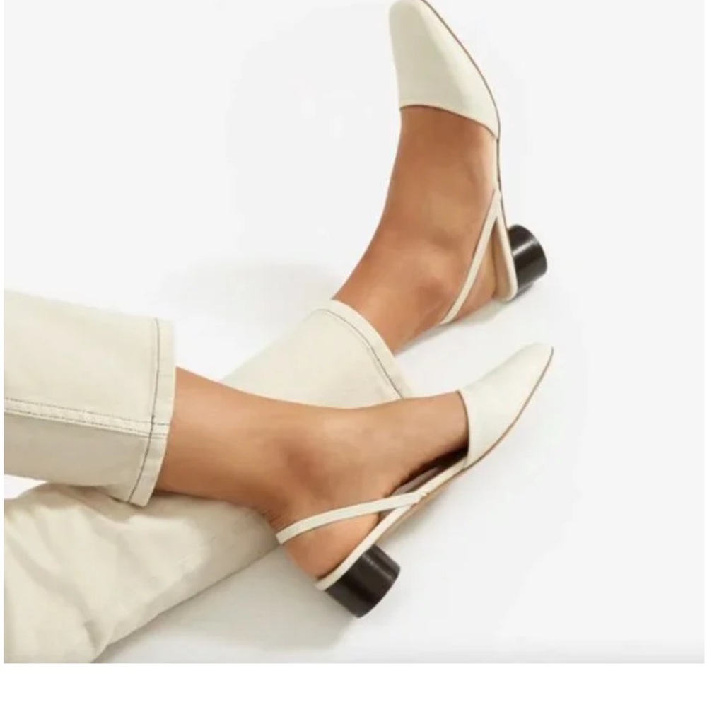Everlane Tapered Square Toe Slingback in Bone, size 9 EUC
